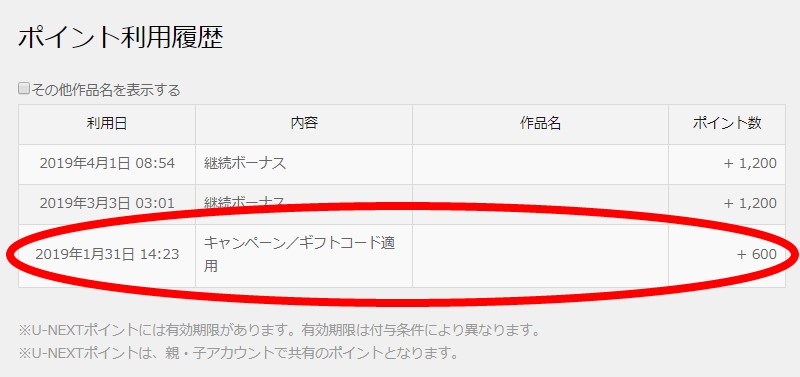 U-NEXTのポイント付与